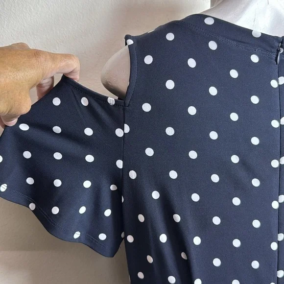 (H1)The Limited Navy Blue Polka Dot Zip Up Off Shoulder Wide Leg Jumpsuit,Size S - Picture 3 of 16